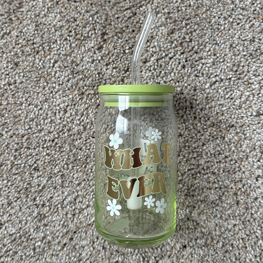 Whatever and Daisies Glass Cup